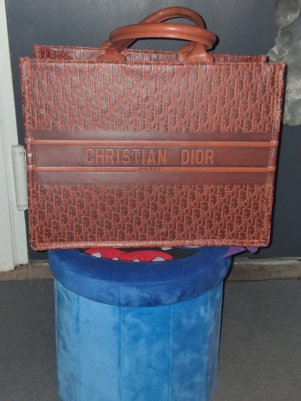 Dior Women's Chestnut Brown Embossed Logo Tote